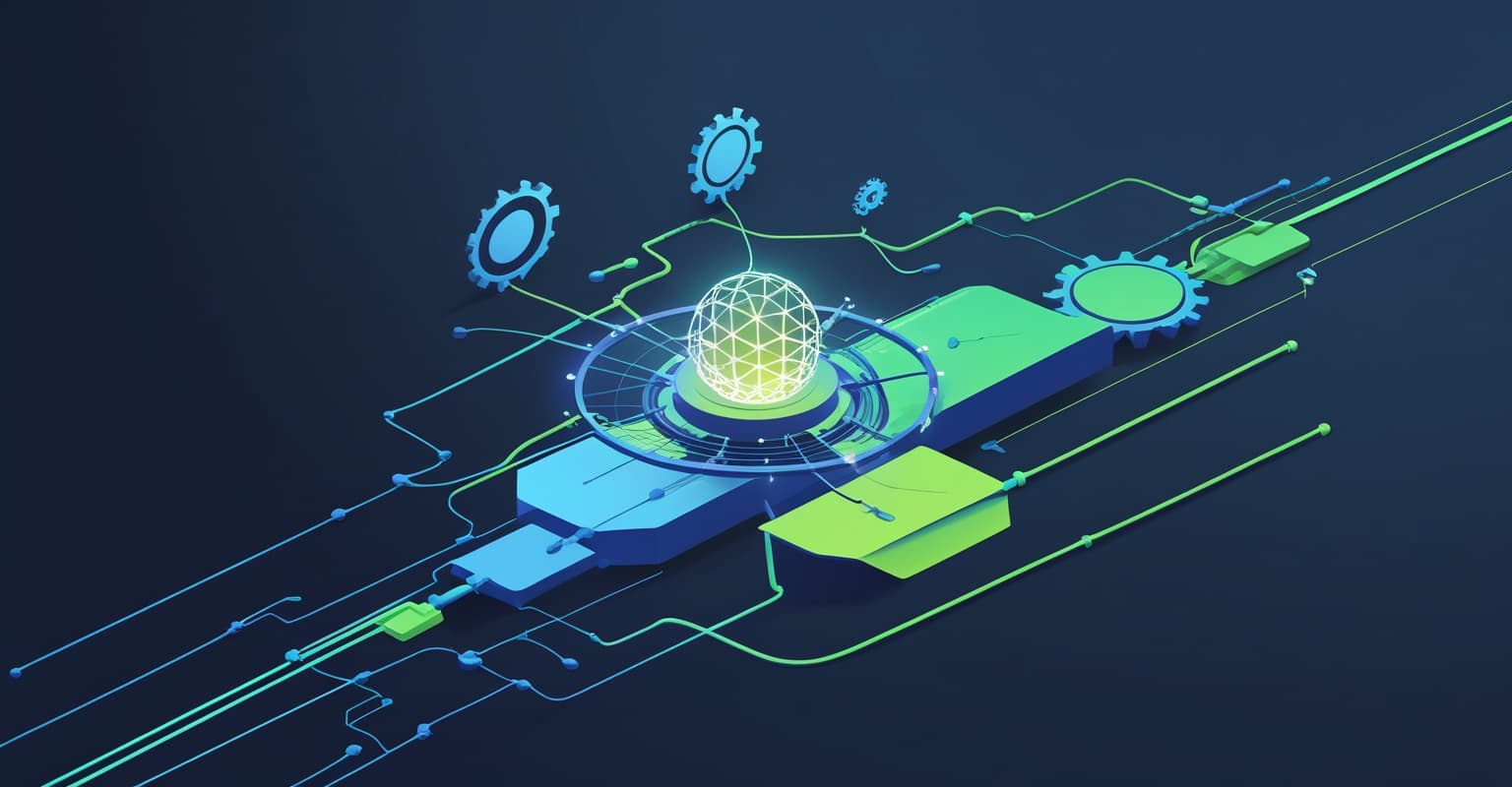 Abstract AI automation concept illustration for the article “Email Marketing”, in KP Growth Consulting brand colours.