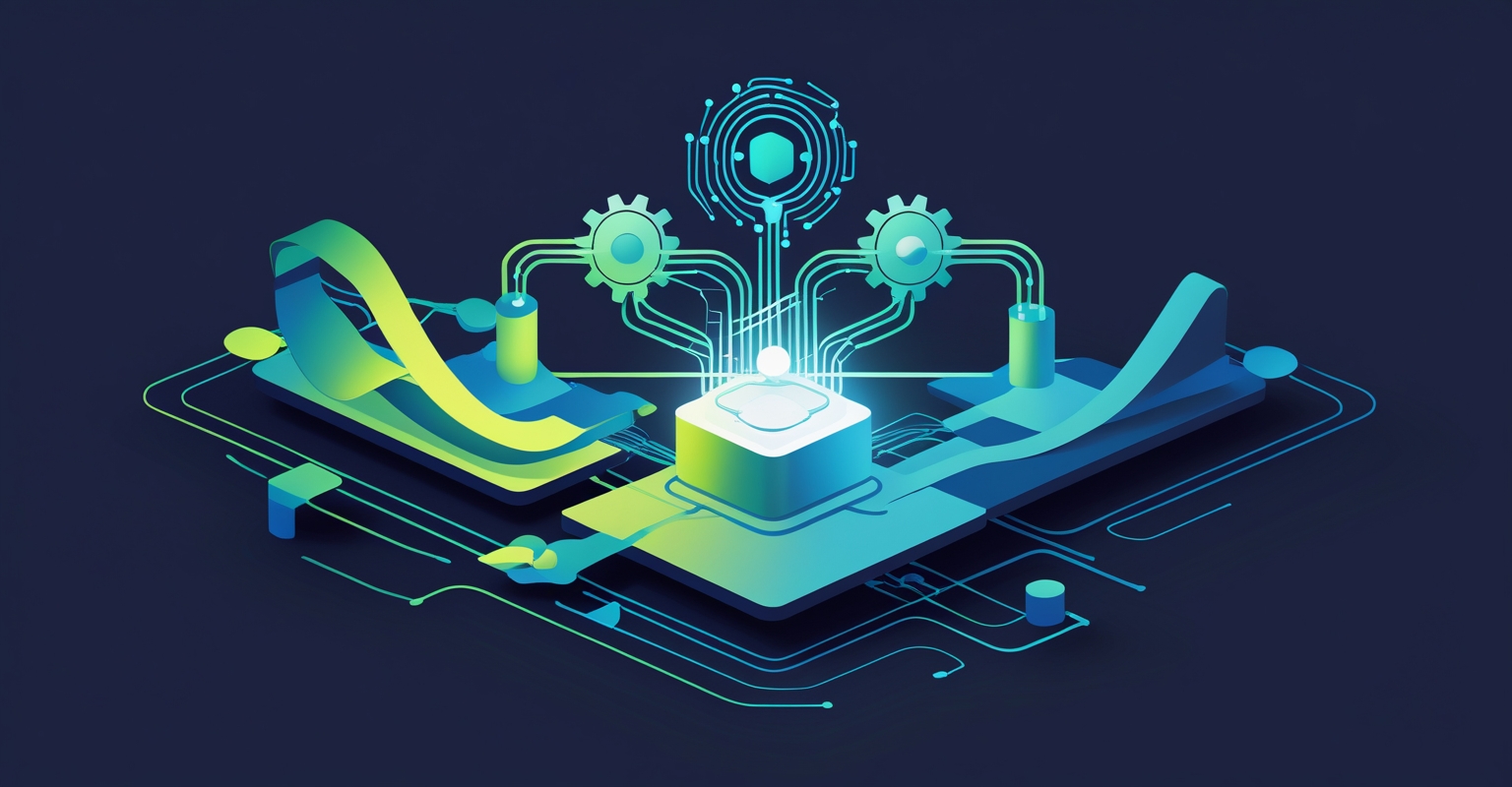 Abstract AI automation concept illustration for the article “AI Receptionist”, in KP Growth Consulting brand colours.